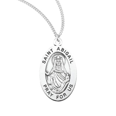 St. Abigail oval sterling silver medal her hands raised to the heavens, HMH Religious