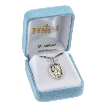 St. Abigail oval sterling silver medal her hands raised to the heavens - gift box, HMH Religious