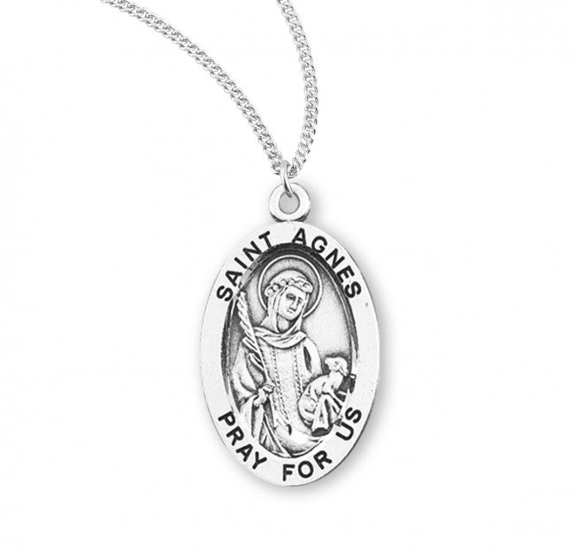 HMH Religious St Agatha Oval Sterling Silver Medal Necklace