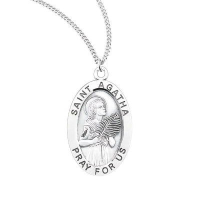 St. Agatha oval sterling silver medal necklace with a palm branch, HMH Religious