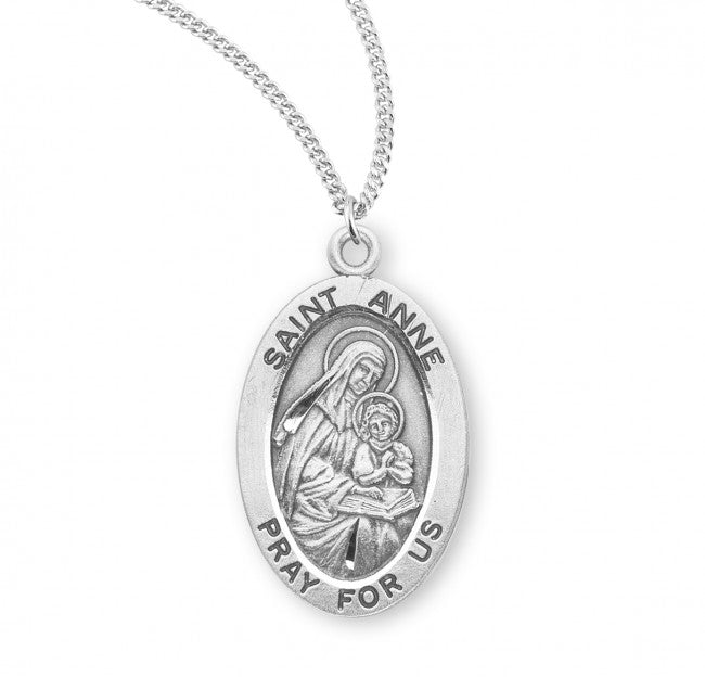 HMH Religious St Anne Oval Sterling Silver Medal Necklace