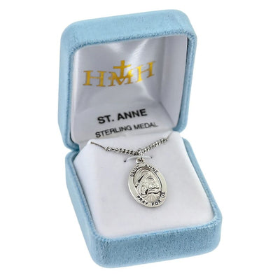 St. Anne sterling silver necklace with Mary and a book in gift box, HMH Religious