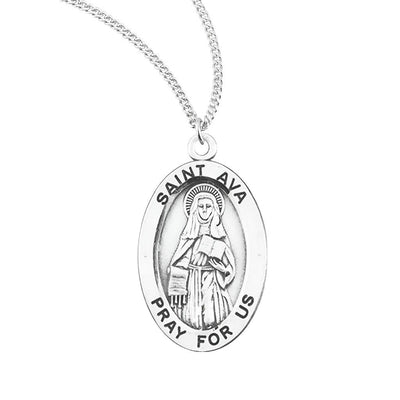 St. Ava sterling silver medal with a scroll and book, HMH Religious