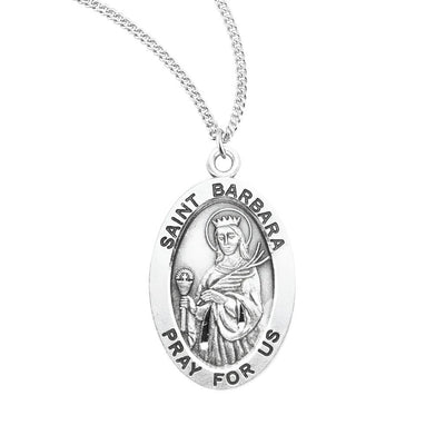 St. Barbara sterling silver medal with palms in her hands, HMH Religious