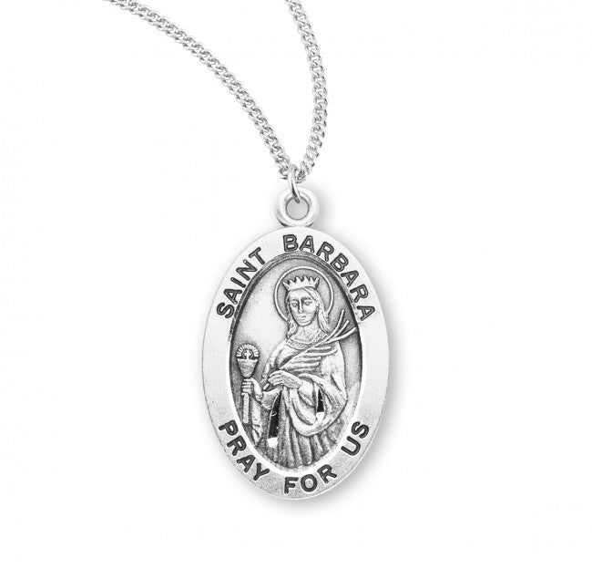 HMH Religious St Barbara Oval Sterling Silver Medal Necklace