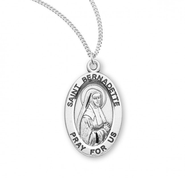 HMH Religious St Bernadette Oval Sterling Silver Medal Necklace