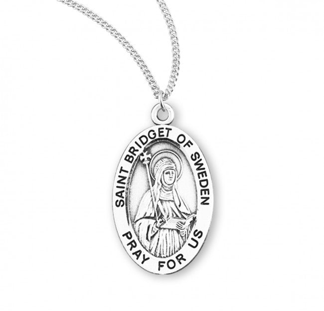 HMH Religious St Bridget of Sweden Oval Sterling Silver Medal Necklace