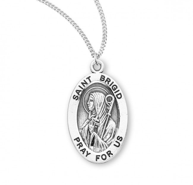 HMH Religious St Brigid of Ireland Oval Sterling Silver Medal Necklace