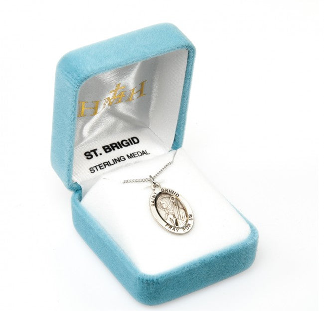 HMH Religious St Brigid of Ireland Oval Sterling Silver Medal Necklace