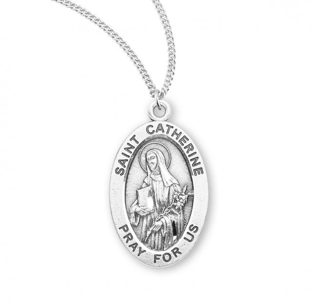 HMH Religious St Catherine of Siena Oval Sterling Silver Medal Necklace