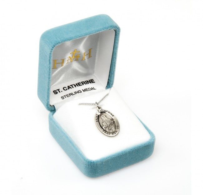 HMH Religious St Catherine of Siena Oval Sterling Silver Medal Necklace