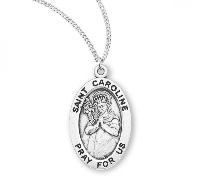 HMH Religious St Caroline Oval Sterling Silver Medal Necklace