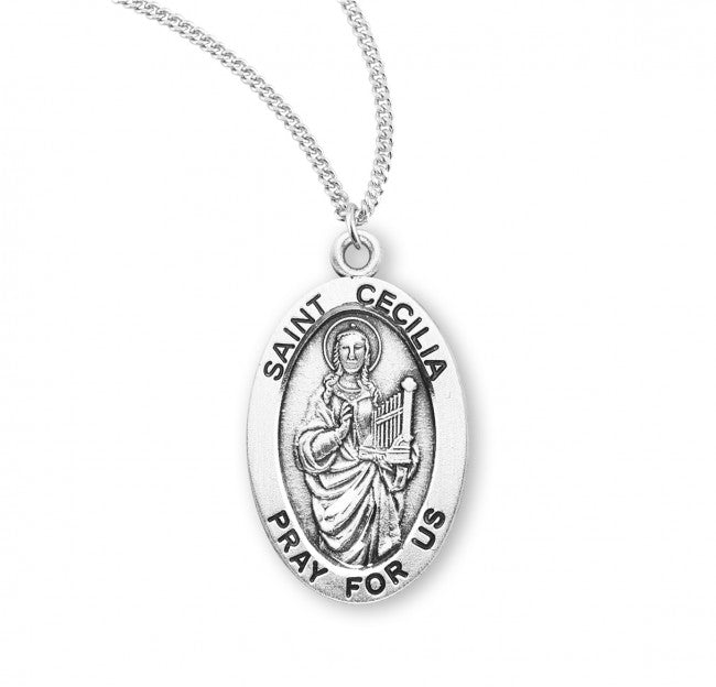 HMH Religious St Cecilia Oval Sterling Silver Medal Necklace