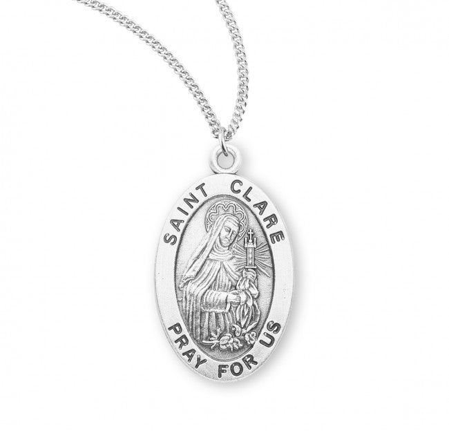 HMH Religious St Clare Oval Sterling Silver Medal Necklace