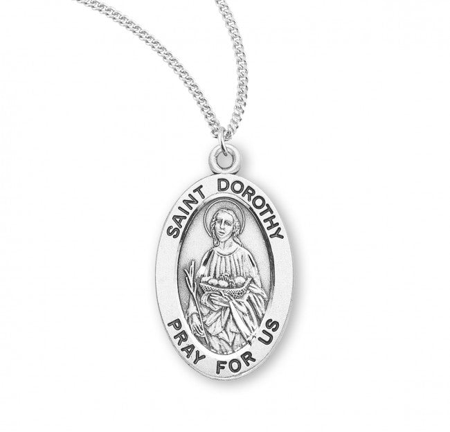 HMH Religious St Dorothy Oval Sterling Silver Medal Necklace