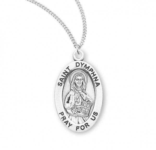 HMH Religious St Dymphna Oval Sterling Silver Medal Necklace