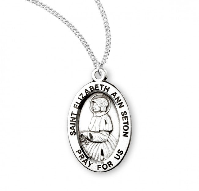 HMH Religious St Elizabeth Ann Seton Oval Sterling Silver Medal Necklace