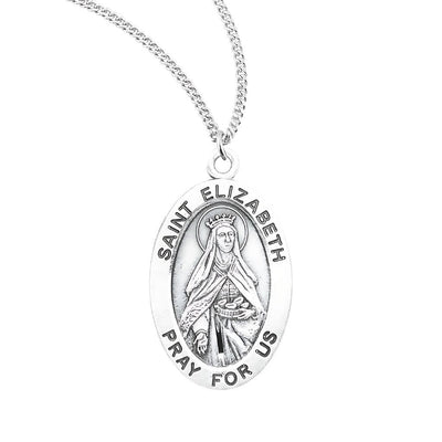 St. Elizabeth sterling silver oval medal with a basket of bread and coins, HMH Religious