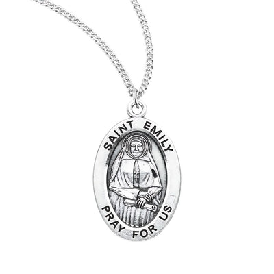 St. Emily sterling silver oval medal with a scroll, HMH Religious
