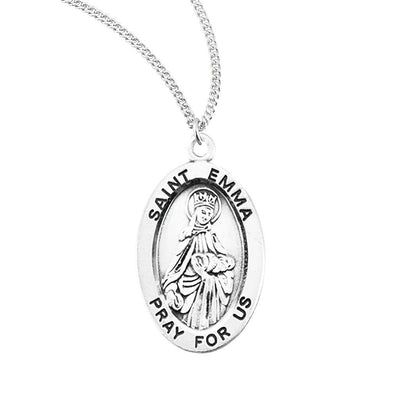 St. Emma sterling silver oval medal wearing a crown holding bread, HMH Religious