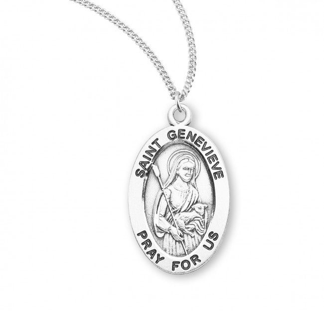 HMH Religious St Genevieve Oval Sterling Silver Medal Necklace