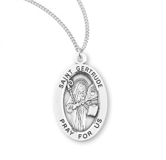 HMH Religious St Gertrude of Nivelles Oval Sterling Silver Medal Necklace