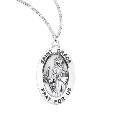 St. Grace sterling silver oval medal palm branch and ax, HMH Religious