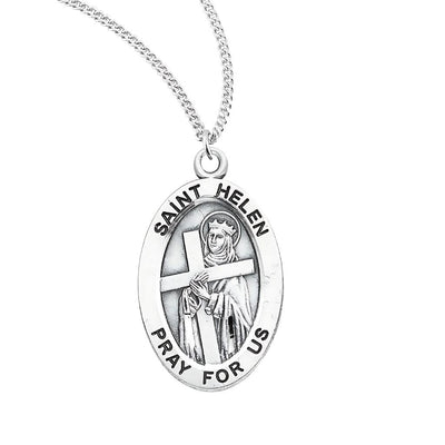 St. Helen oval sterling silver medal holding a cross, HMH Religious