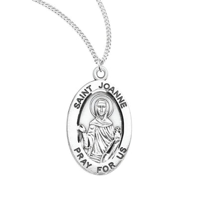 St. Joanne sterling silver oval medal in prayer and vase, HMH Religious