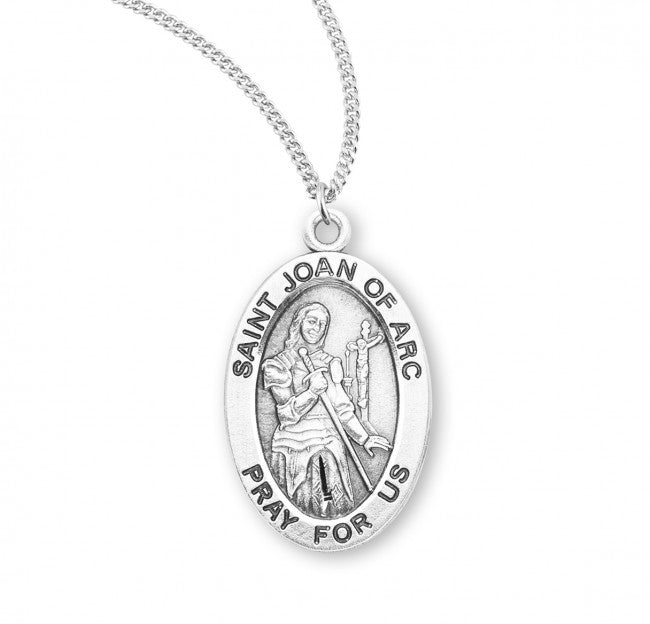 HMH Religious St Joan of Arc Oval Sterling Silver Medal Necklace