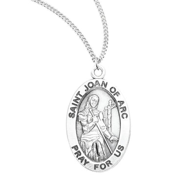 St. Joan of Arc sterling silver oval medal with sword and crucifix, HMH Religious