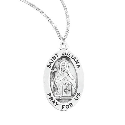 St. Juliana of Cumae sterling silver oval medal lily and book, HMH Religious