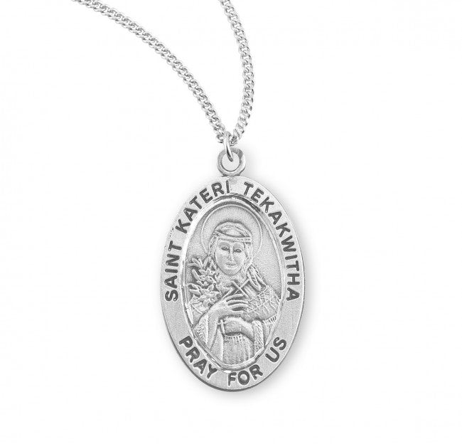 HMH Religious St Kateri Tekakwitha Oval Sterling Silver Medal Necklace