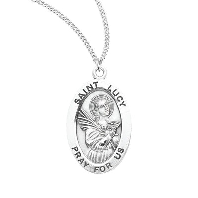St Lucy sterling silver oval medal pendant holding palms, HMH Religious