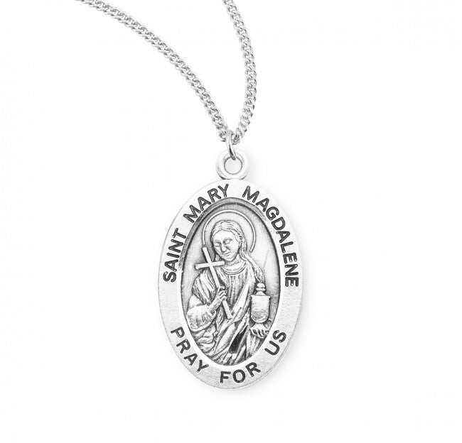 HMH Religious St Mary Magdalene Oval Sterling Silver Medal Necklace