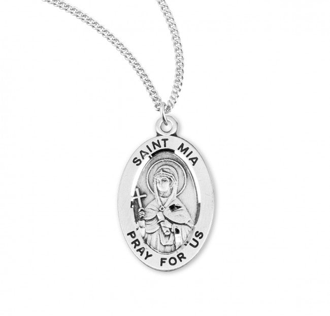 HMH Religious St Mia Oval Sterling Silver Medal Necklace