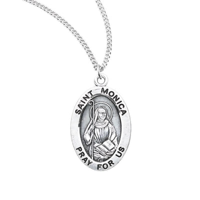 St. Monica sterling silver oval medal with a staff and book, HMH Religious