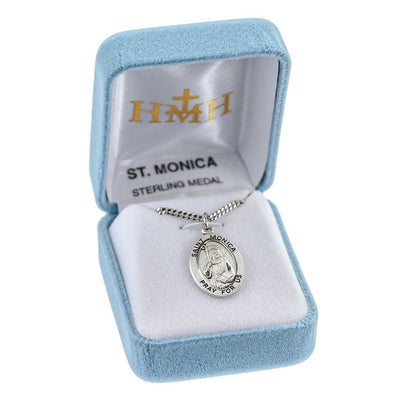 St. Monica sterling silver oval medal with a staff and book in gift box, HMH Religious