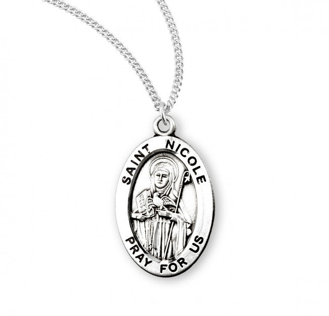 HMH Religious St Nicole Oval Sterling Silver Medal Necklace