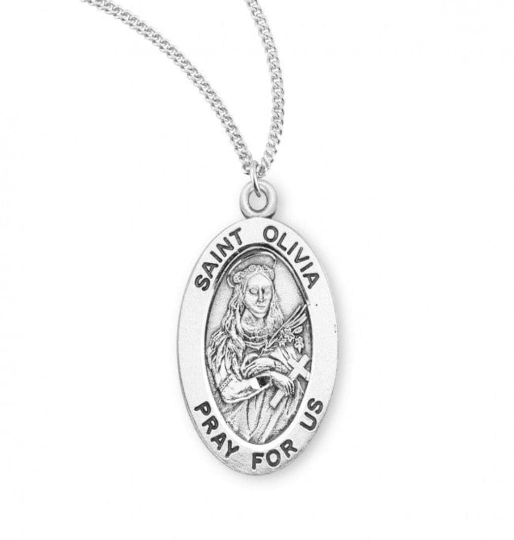 HMH Religious St Olivia Oval Sterling Silver Medal Necklace,