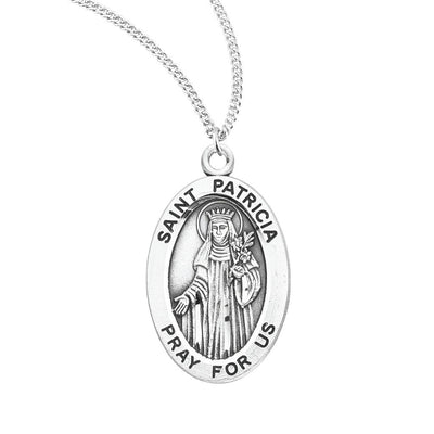 St Patricia sterling silver oval medal with flowers, HMH Religious