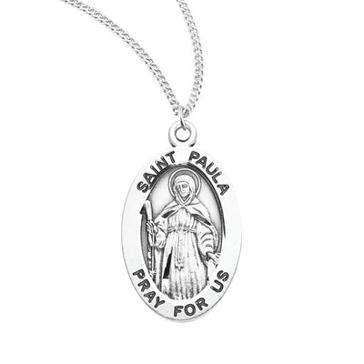 St. Paula sterling silver oval medal with a quill pen, HMH Religious