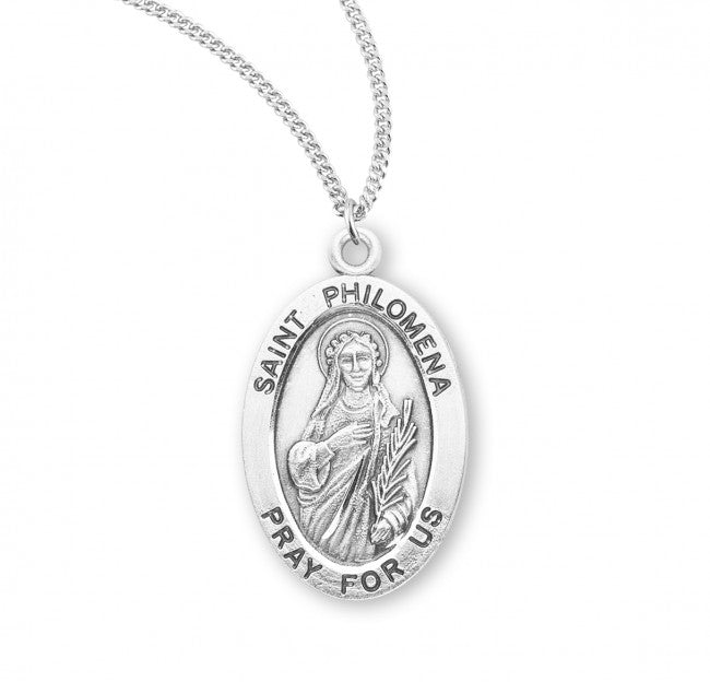 HMH Religious St Philomena Oval Sterling Silver Medal Necklace