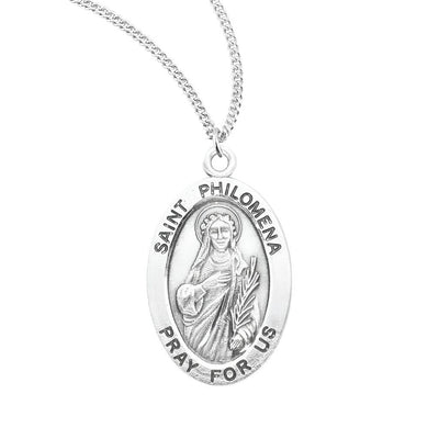 St. Philomena sterling silver oval medal with a palm, HMH Religious