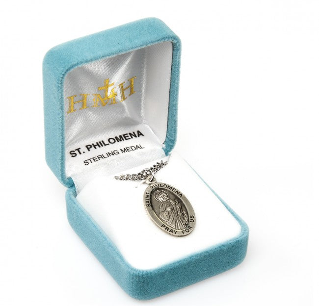 HMH Religious St Philomena Oval Sterling Silver Medal Necklace