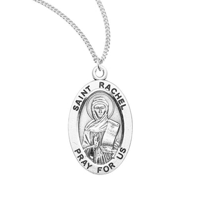 St. Rachel sterling silver oval medal with a scroll, HMH Religious