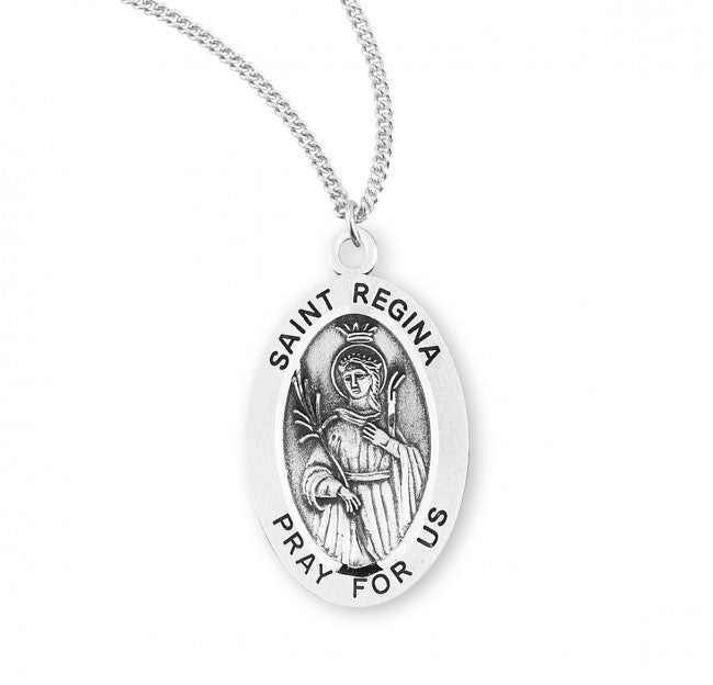 HMH Religious St Regina Oval Sterling Silver Medal Necklace