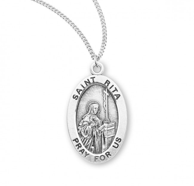 HMH Religious St Rita of Cascia Oval Sterling Silver Medal Necklace