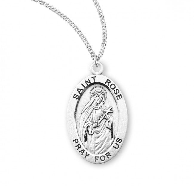 HMH Religious St Rose of Lima Oval Sterling Silver Medal Necklace