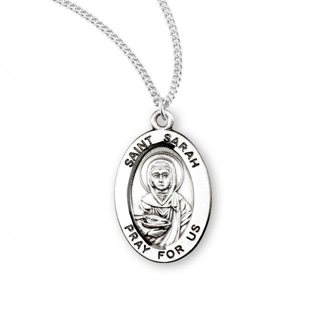 HMH Religious St Sarah Oval Sterling Silver Medal Necklace